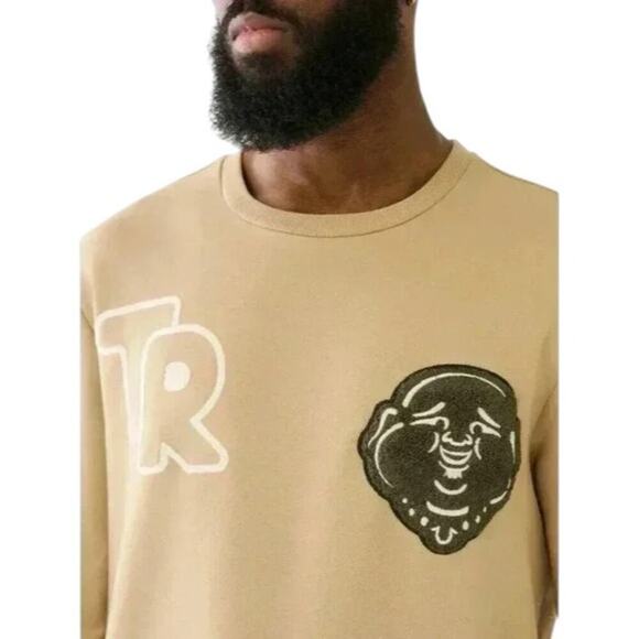 True Religion TR Buddha Embroidered Logo Sweatshirt Size Small Tan Crewneck NWT - Picture 6 of 7